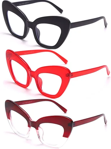 Vista 5 de Paquete de 3 lentes de lectura con bloqueo de luz azul, lentes de lectura con marco de ojo de gato para mujer
