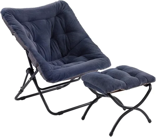 Vista 12 de Cómoda silla plegada, silla plegable de gran tamaño de piel sintética suave, silla flexible para adultos y niños, silla lunar con marco de metal