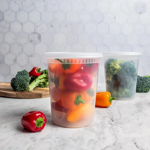 Vista 2 de Recipientes de 32 onzas con tapas (paquete de 240) a granel – Recipiente de plástico de cuarto de galón con tapa, desechable, 32 onzas, congelador