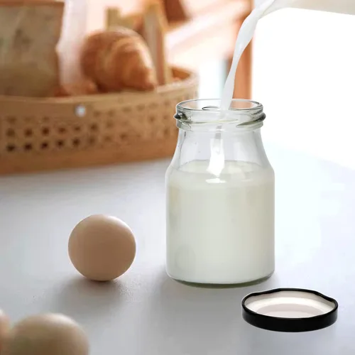 Vista 7 de QAPPDA Juego de 36 botellas de vidrio de 6 onzas, botellas de leche de vidrio transparente con tapa, botellas de jugo reutilizables de 6.8 fl oz