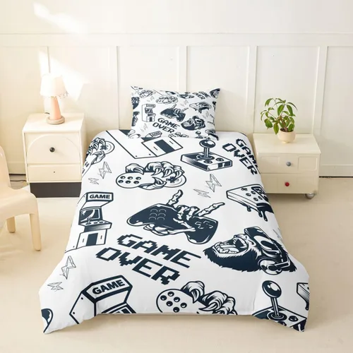 Vista 15 de Erosebridal - Ropa de cama para adolescentes y niños, estampado de control de videojuegos, funda de edredón tamaño individual, 2 piezas con 1 funda