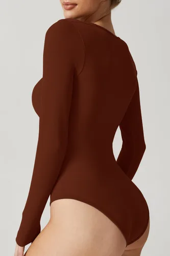 Vista 19 de Meyeeka Body sexy sin costuras para mujer con cuello cuadrado, manga larga