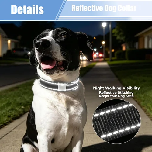 Vista 4 de Love Dream Collar reflectante para perro con hebilla de metal, collar de nailon ajustable de seguridad con hebilla de liberación rápida resistente