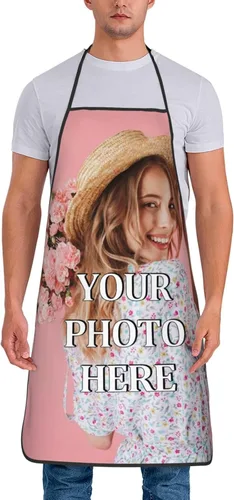 Vista 2 de Delantales personalizados para hombres y mujeres, delantal de chef personalizado, babero, impermeable, regalo de texto con foto personalizada