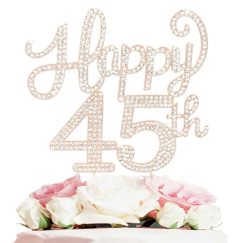 Vista 128 de LASKYER Decoración de feliz cumpleaños número 10, decoración de pastel de diamantes de imitación dorados de 10º cumpleaños – Letrero de metal