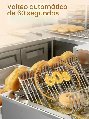 Vista 3 de FOHERE Máquina automática comercial para hacer donas, 1750 W, mini freidora de donas de 4 filas, tolva de 3 litros con control inteligente, 250
