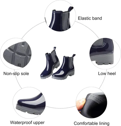 Vista 3 de Botas de lluvia cortas para mujer, impermeables, sin cordones, botines Chelsea, 5.5