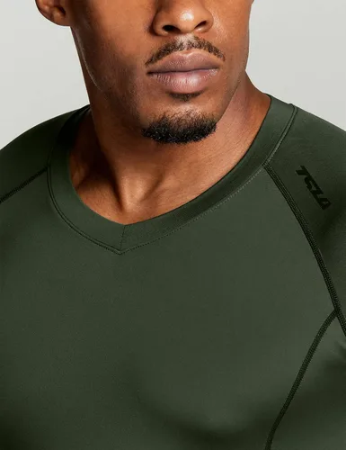 Vista 5 de TSLA - Camiseas térmicas de compresión de manga larga con cuello en V para hombre, ideales para usar como capa base para hacer ejercicio, correr