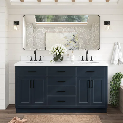 Vista 49 de ARIEL Hepburn - Tocador de baño de 30 pulgadas con fregadero, madera maciza, encimera y protector contra salpicaduras de cuarzo blanco puro de 1.5