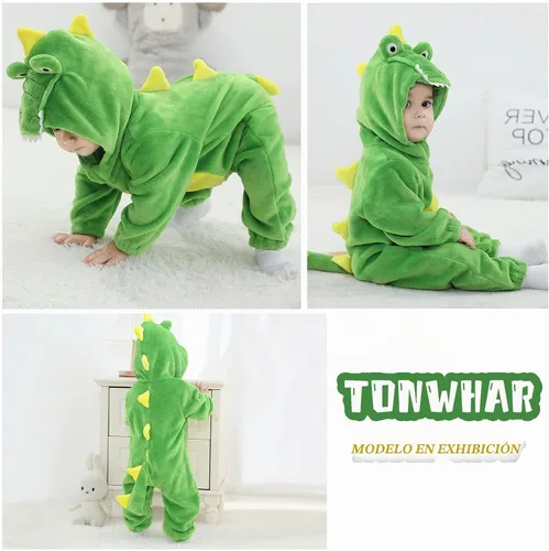 Vista 4 de TONWHAR - Disfraz para niños y bebés, disfraz de dinosaurio, tigre, animal, atuendo de fantasía, mameluco con capucha Cocodrilo