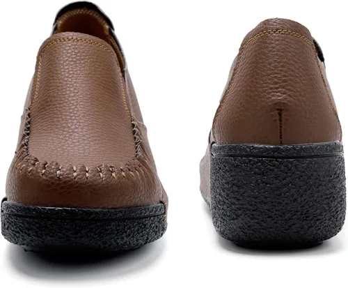 Vista 5 de UZB Mocasines de cuero sin cordones para mujer, cómodos zapatos de plataforma casuales