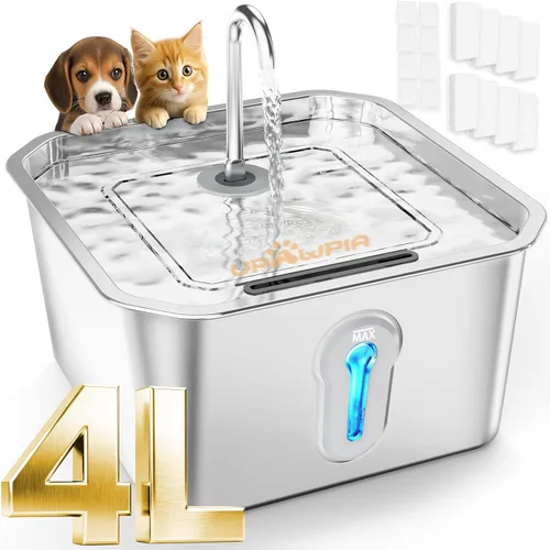 Vista 11 de Fuente de agua grande de acero inoxidable para gatos de 4 litros/135 onzas con 3 filtros, fuente de agua para mascotas, silenciosa, para interiores
