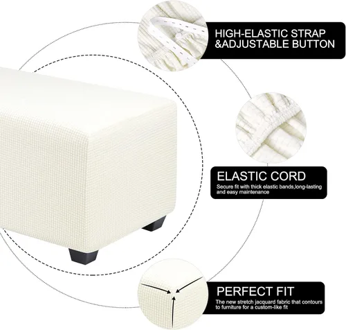 Vista 50 de PiccoCasa Funda otomana de alta elasticidad con parte inferior elástica, funda suave de tela jacquard a cuadros pequeños, funda rectangular