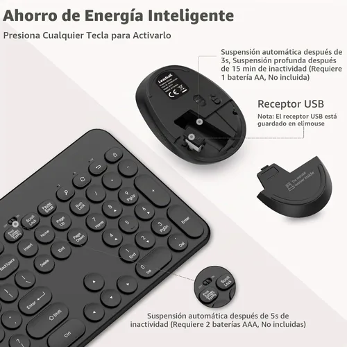 Vista 2 de LeadsaiL - Juego de teclado y mouse inalámbricos de tamaño completo, teclado ergonómico para computadora con soporte para teléfono y tableta, juego