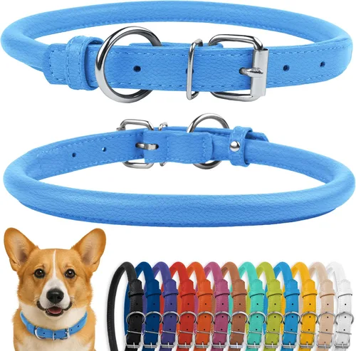 Vista 78 de CollarDirect - Collar de cuero enrollado para perro, collar redondo acolchado suave para cachorro, collar de cuero auténtico hecho a mano