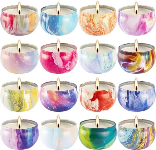 Vista 23 de YOROXRG Juego de 12 velas perfumadas de cera de soja, velas de lata de viaje para el hogar, 3.05 onzas para mamá para Navidad, cumpleaños, Acción