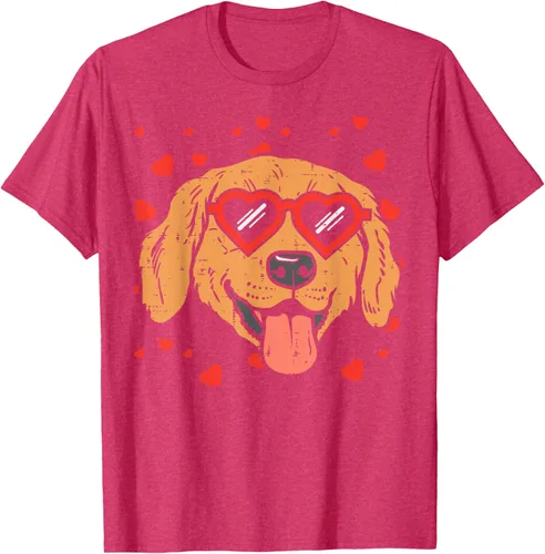 Vista 25 de Golden Retriever cara corazón gafas día de San Valentín perro regalo camiseta Negro