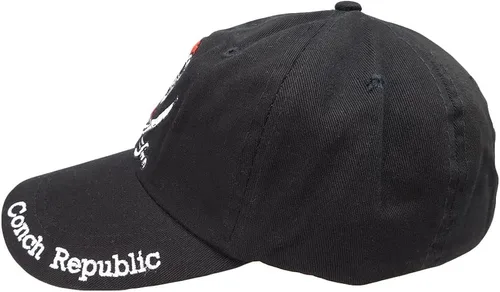 Vista 4 de Gorra de béisbol bordada ajustable de algodón negro con diseño de pirata y espadas cruzadas de Conch Republic, Multi