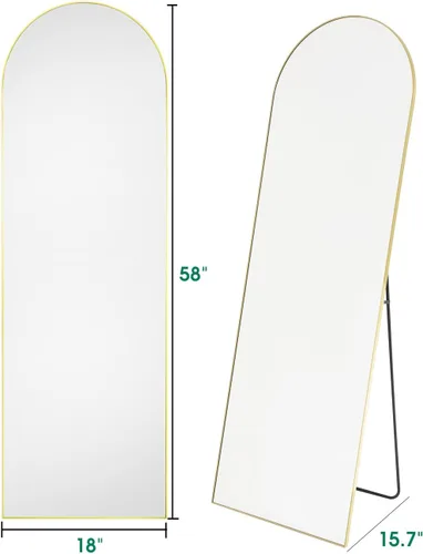 Vista 2 de BEVERDY Espejo de longitud completa con parte superior arqueada - Espejo de 18"x58" para montar en el piso y en la pared para dormitorio y sala
