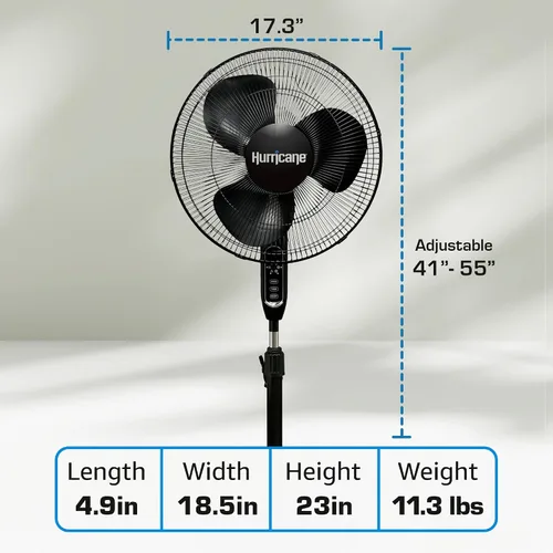 Vista 4 de Hurricane Supreme - Ventilador oscilante de pedestal con 3 velocidades silenciosas, color negro, 16 pulgadas - Unidad de enfriamiento de aire
