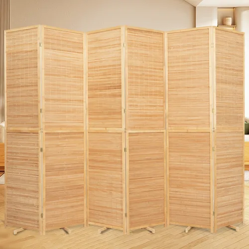 Vista 14 de Panel divisor de habitación de bambú con patas giratorias de 360°, 3 paneles de 47 pulgadas de alto, pantalla de privacidad plegable corta