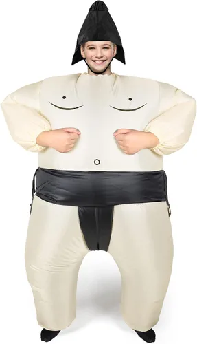 Vista 5 de Disfraz inflable de sumo de luchador, disfraz inflable de Halloween para adultos y niños, fiesta de cosplay (estilo niños)