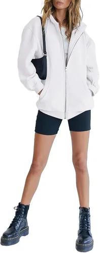 Vista 2 de Sherosa Sudadera con capucha y cremallera para mujer, casual, ligera, con bolsillos