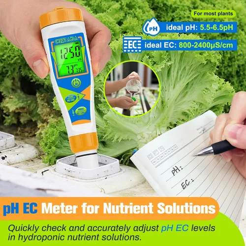 Vista 3 de Probador digital de pH para agua pH EC PPM medidor para nutrientes hidropónicos con solución de calibración 1413μs/cm pH conductividad TDS Medidor