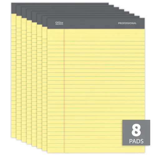 Vista 2 de Office Depot Professional Legal Pad, 8 1/2in. x 11 3/4in., Legal Ruled, 50 Sheets Per Pad, Canary, Pack Of 8 Pads, 99527 Productos de oficina