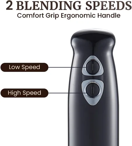 Vista 6 de Elite Gourmet - Batidora de mano de inmersión de 500 W, 2 velocidades Negro/ acero inoxidable
