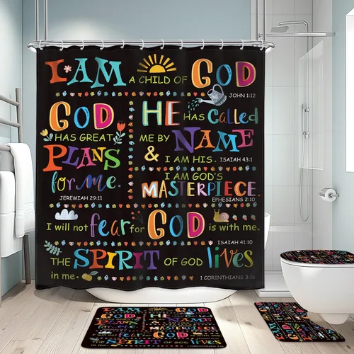 Vista 22 de Cortina de ducha cristiana con versos bíblicos para niños, baño, 48 pulgadas de ancho x 71 pulgadas de alto, pequeña cabina, escrituras