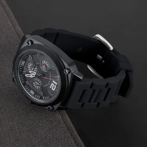 Vista 7 de Correa de reloj de goma de silicona negra de 0.945in hebilla de acero inoxidable para reloj fósil