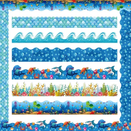 Vista 7 de Containlol Bordes festoneados con estampado de animales de 236 pies, diseño de safari en la selva, para el aula, para la escuela, pizarra, póster