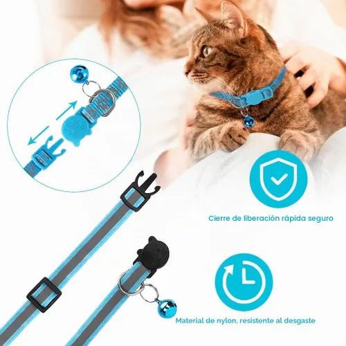Vista 3 de Paquete de 2 collares reflectantes para gatos con campanas de 7 a 12