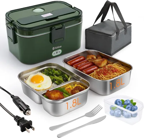 Vista 8 de Kabbas Lonchera eléctrica portátil de 1.8 L para adultos, lonchera térmica de 100 W para hombres con doble contenedor extraíble, calentador