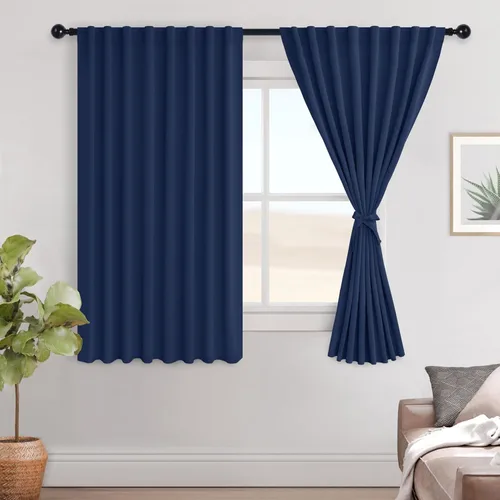 Vista 145 de Hiasan Cortinas opacas negras para dormitorio, cortinas opacas cortas de 45 pulgadas de largo, con aislamiento térmico, bolsillo para barra