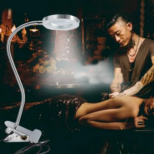 Vista 2 de ZJchao Lámpara de aumento de luz fría 2.5X, luz LED USB de belleza con clip de tubo de metal brazo oscilante para manicura de cejas y extensión