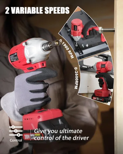 Vista 4 de AVID POWER Kit de destornillador de impacto sin escobillas inalámbrico de Rojo