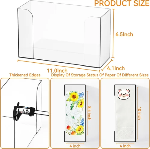 Vista 3 de Dispensador de toallas de papel de baño transparente, soporte para toallas de papel acrílico triple de 11 pulgadas de largo, dispensador de toallas