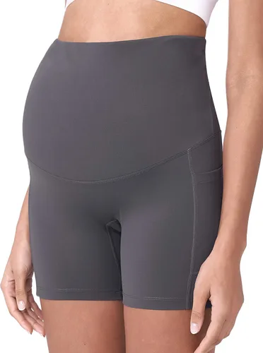 Vista 5 de POSHDIVAH - Pantalones cortos de yoga para embarazadas, cubren la barriga, pantalones deportivos cortos para correr, hacer ejercicio y el verano