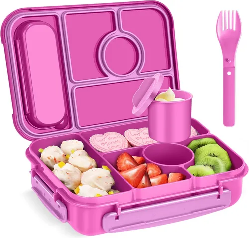 Vista 11 de Amathley Caja Bento para Adultos y Niños, Contenedores de Almuerzo para Adultos/Niños/Niños Pequeños, Caja de Almuerzo Bento de 5 Compartimentos