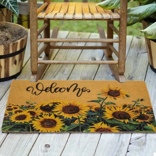 Vista 7 de IZUS Felpudo de bienvenida floral con diseño de girasoles de primavera de verano con flores de sol, antideslizantes, para puerta delantera, porche