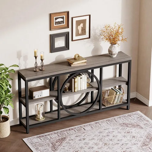 Vista 9 de Tribesigns Mesa consola extra larga de 70.9 pulgadas para entrada, mesa de sofá detrás del sofá con estantes de almacenamiento de madera de 3