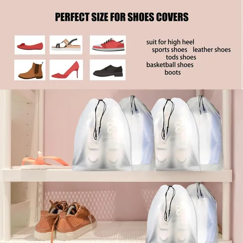 Vista 5 de 50 bolsas para el polvo para viajes, grandes organizadores de zapatos transparentes con cuerda para hombres y mujeres, 34 ES