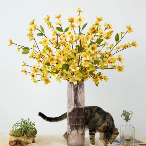 Vista 2 de Flores artificiales, tallos de flores, flores de seda de cornejo, arbusto de cornus falso para decoración del hogar, centros de mesa, 8