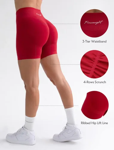 Vista 5 de FRESOUGHT Pantalones cortos de entrenamiento para mujer, cintura alta, sin costuras, levantamiento de glúteos, contorno de sonrisa, atlético