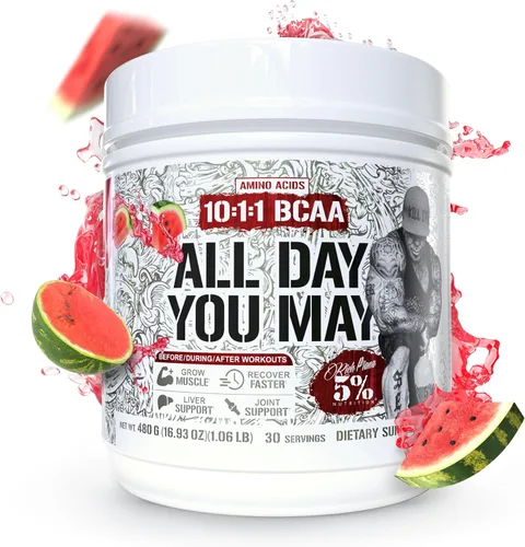 Vista 8 de 5% Nutrition Rich Piana AllDayYouMay BCAA Powder Aminoácidos prémium para intra y después del entrenamiento, hidratación, resistencia