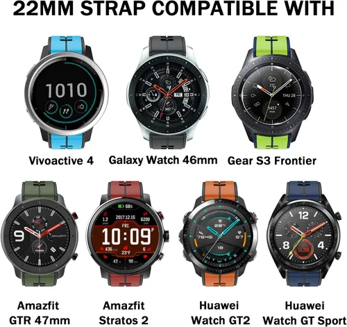 Vista 2 de ISABAKE Correa de silicona de liberación rápida de 0.866 in para Garmin Vivoactive 4/Venu 2/Forerunner 255, para Samsung Gear S3