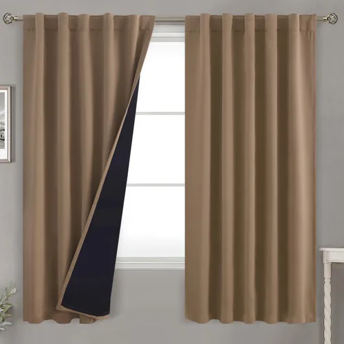 Vista 90 de BGment Cortinas 100% opacas beige de 63 pulgadas de largo con forro aislante térmico, bolsillo para varilla y lengüeta trasera de doble capa