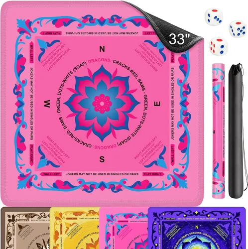Vista 8 de Mahjong - Tapete para mesa, tapete de neopreno Mahjong de 33 x 33 pulgadas con reglas, tapete antideslizante de reducción de ruido Mah Jongg